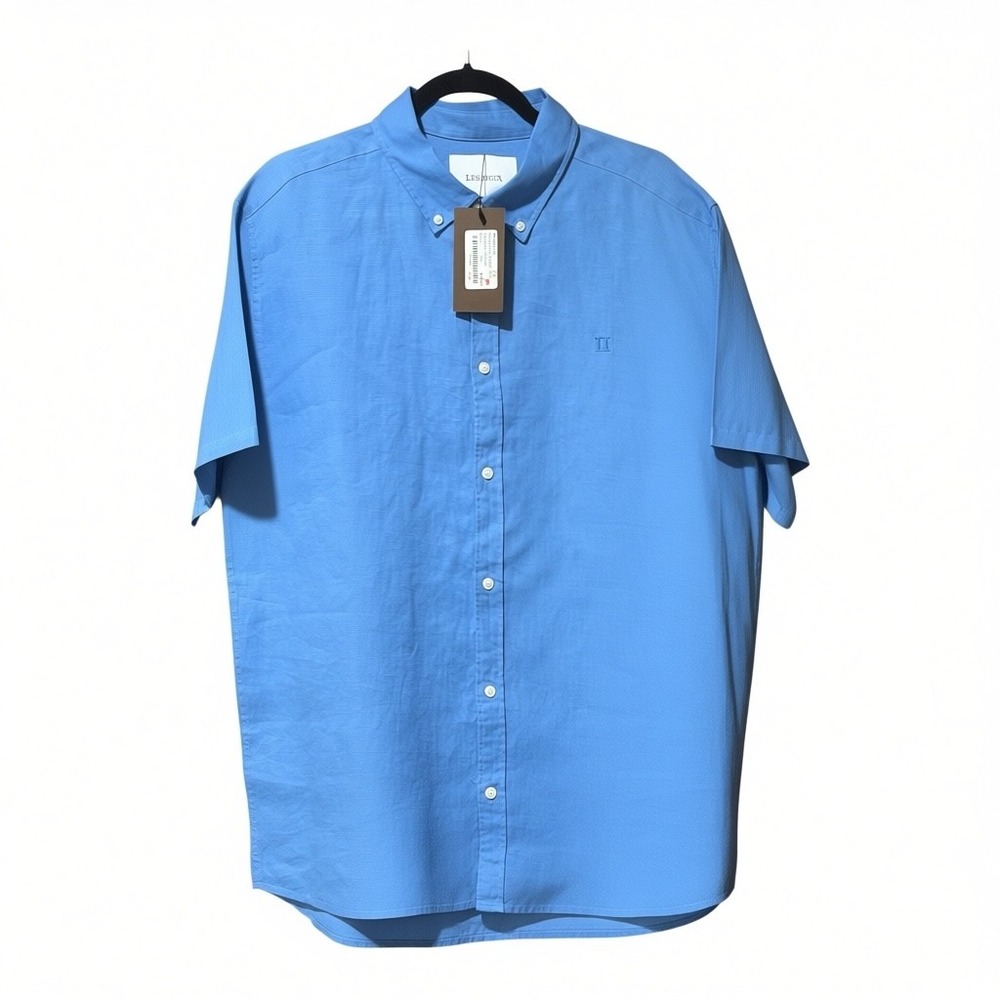 LES DEUX Konrad 100% Linen Blue SS Shirt SZ XXL NWT